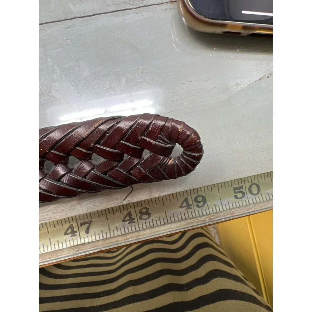 Braided Genuine Leather Belt Mens 42 Brown Adjustable Woven Western Outdoor